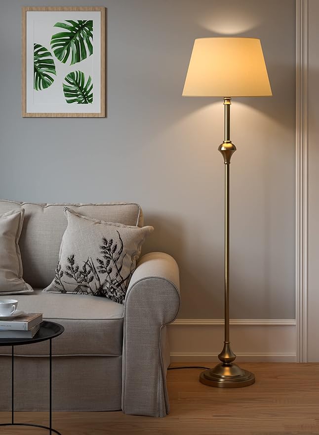 Divine Trends  Gold Floor LED Lamp Standing 5Ft Height With Cream Lampshade 16 Inches
